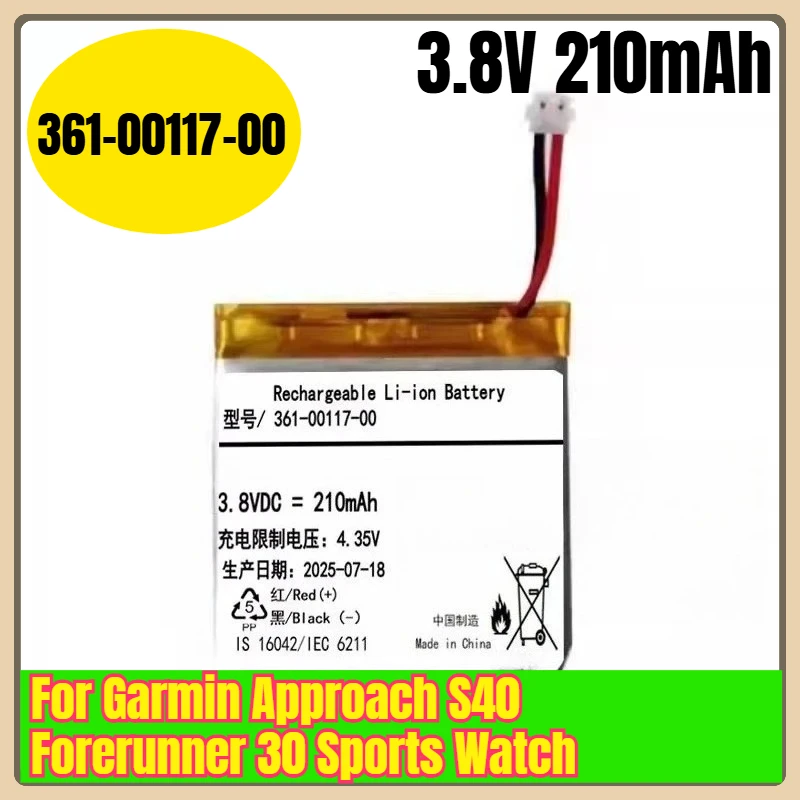 

361-00117-00 3.8V 210mAh Watches Batteries for Garmin Approach S40 Forerunner 30 Sports Watch