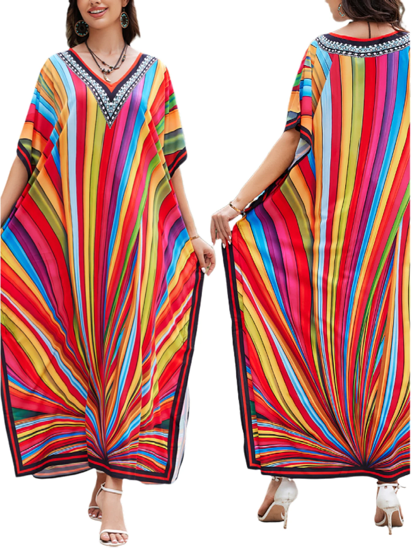 Plus Size Women Bohemian Beach Dress Loose Casual Cover Up Summer Seaside Holiday Bikini Wrap