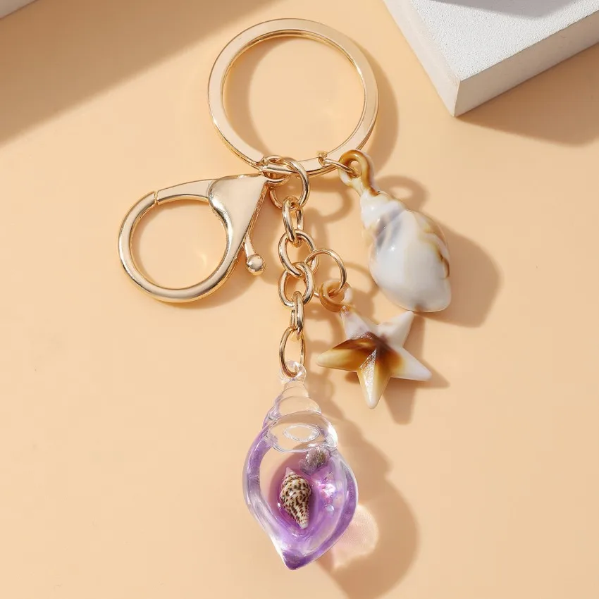 1pc Seaside Vacation Luminous Conch Keychain Acrylic Bag Pendant Car Interior Decor Accessories