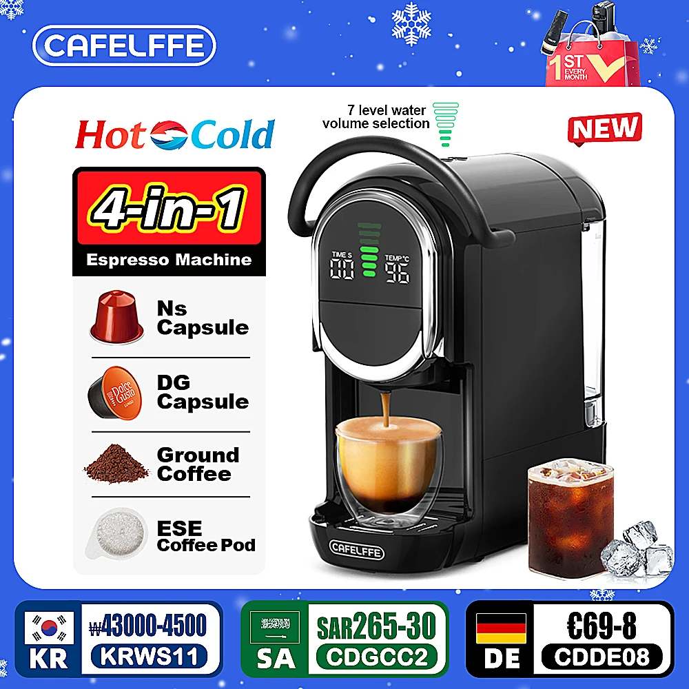 CAFELFFE 4in1 Capsule Coffee Machine Hot/Cold Multiple Espresso Cafetera Cappuccino Coffee Maker Dolce Gusto Nespresso Powder 19