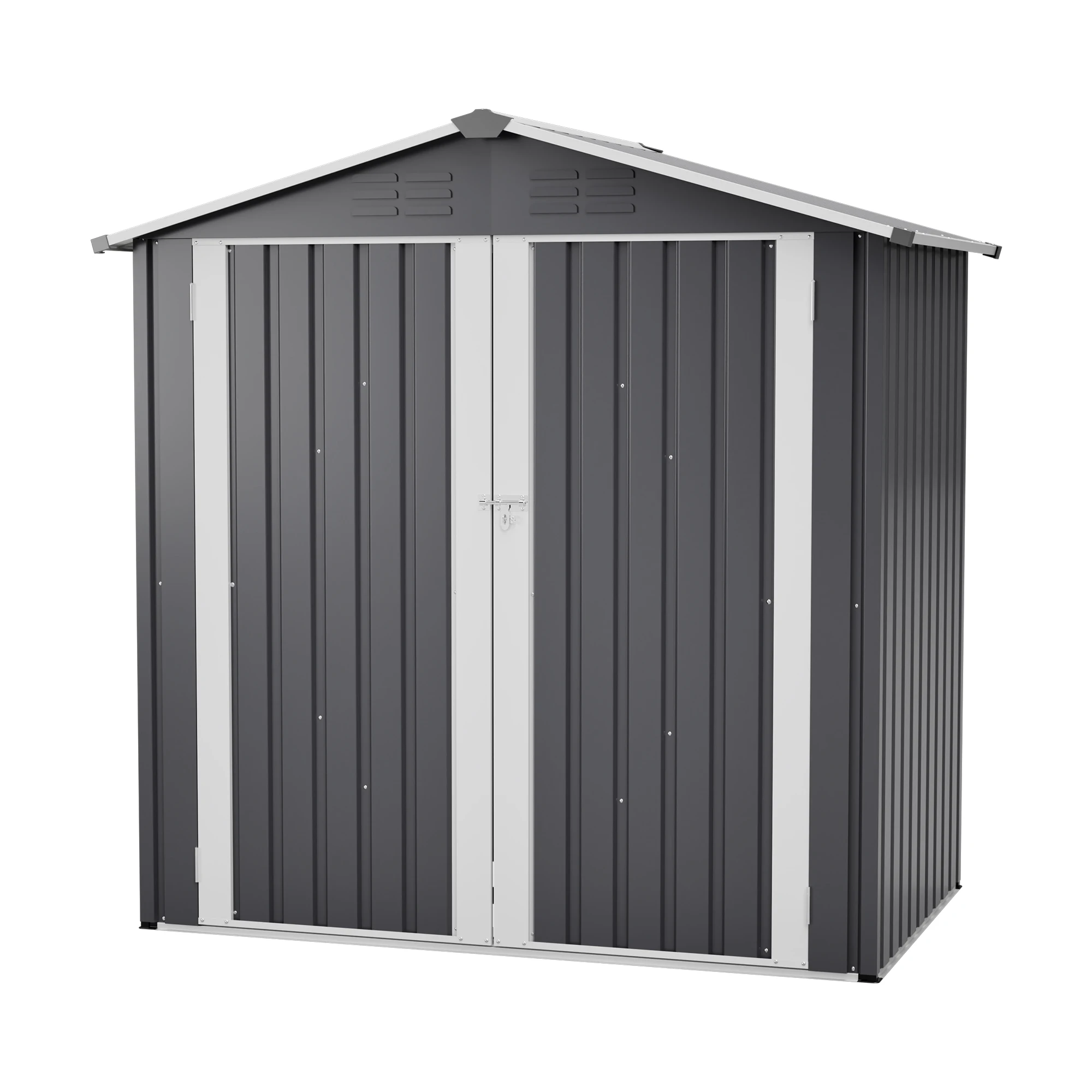 6x4 FT Metal Storage Shed Gable Roof Outdoor Tool Shed Waterproof Snowproof UV Resistant Double Door Lockable Air Vents Raised Floor Base Backyard Garden Patio