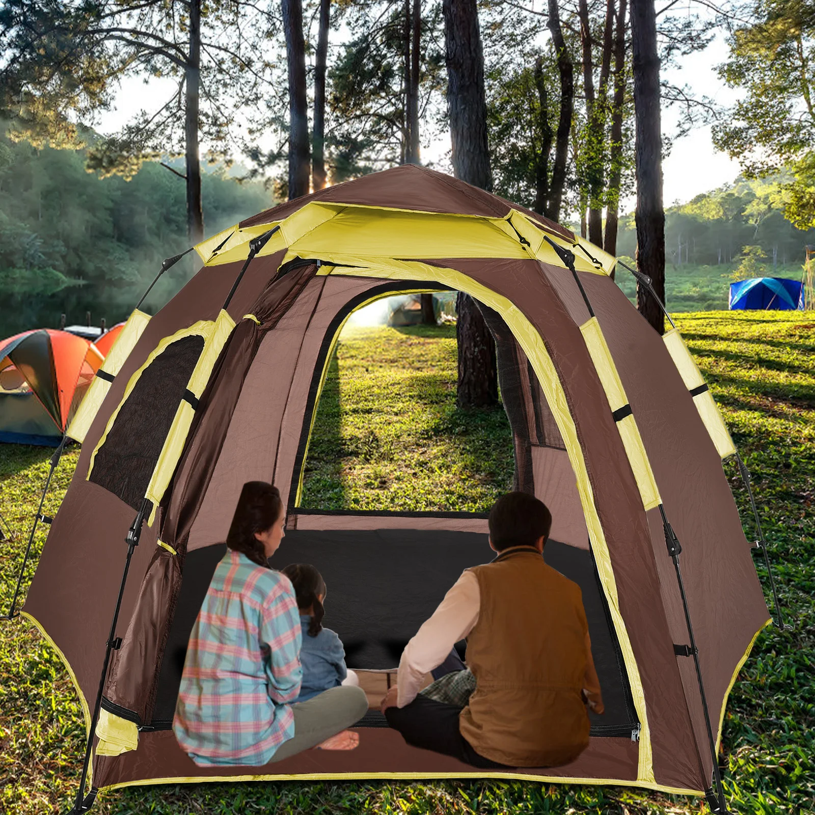 Sports Tent Pop Up Shelter 4-5 Person Camping Tent Automatic Double-Layer Quick-Open Tent Breathable and Rainproof for Outdoor