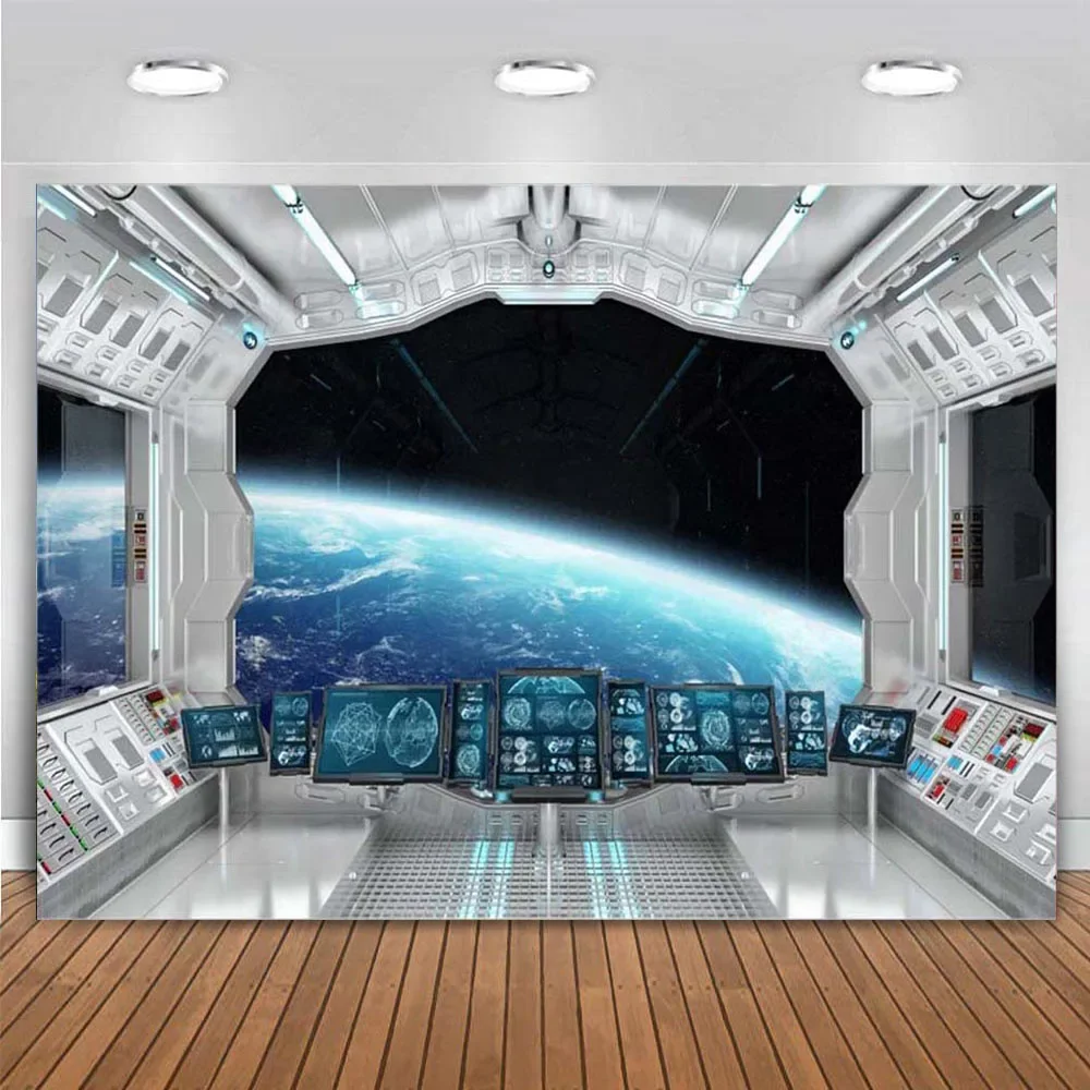 Spaceship Backdrop Outer Space Interior Planet science Fiction birthday party photo background photography backdrop banner