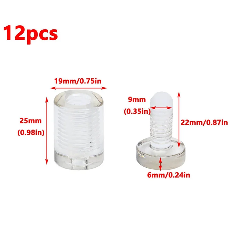 M12K-3/4 "x 1" parafusos de impasse acrílicos, 12 peças de suportes transparentes, hardware de montagem de impasse de sinal de parede, prego de impasse de publicidade