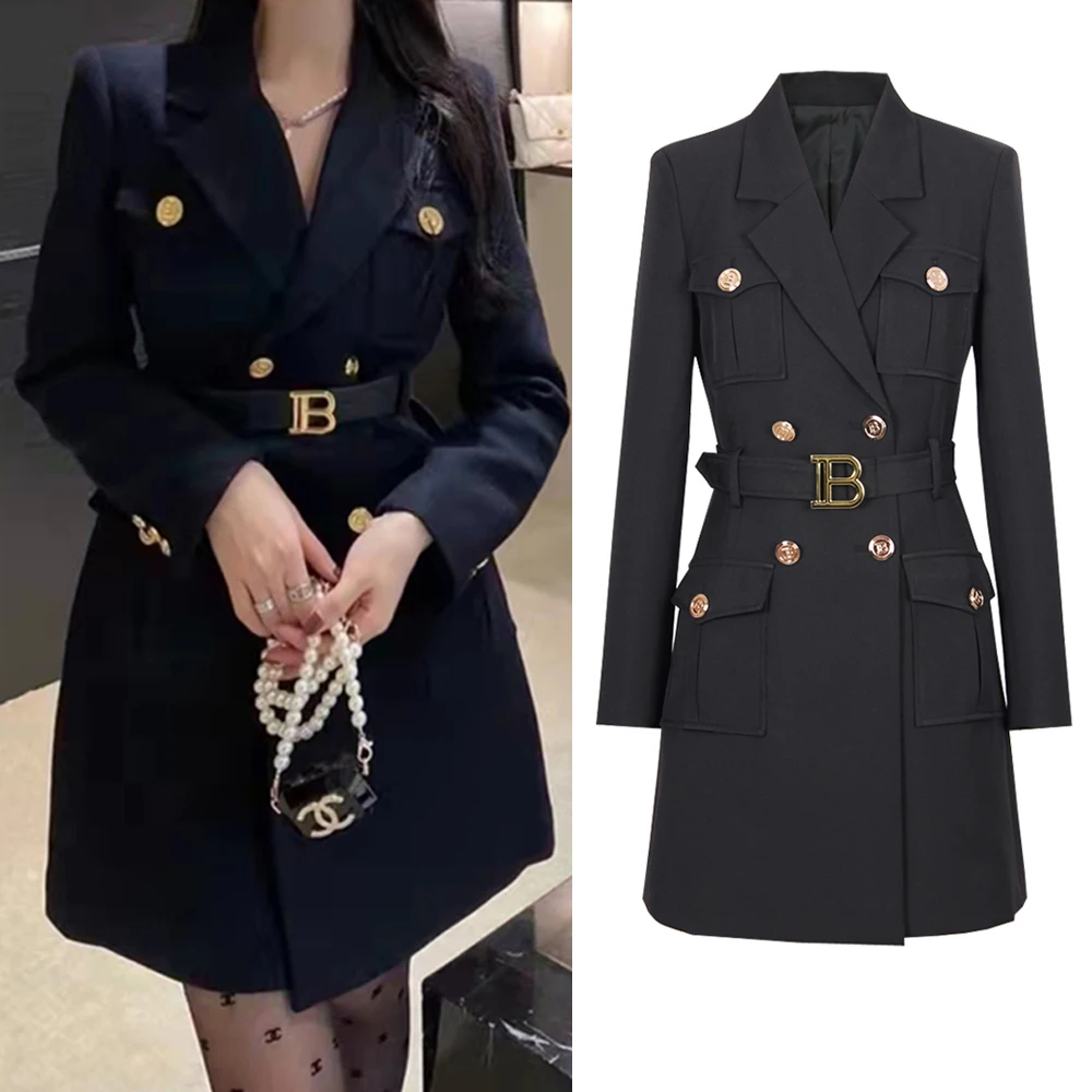 2022 Autumn And Winter New Fashion Temperament Suit Skirt Waist Slim Dress Celebrity Net Celebrity All-match Top Coat S-3XL