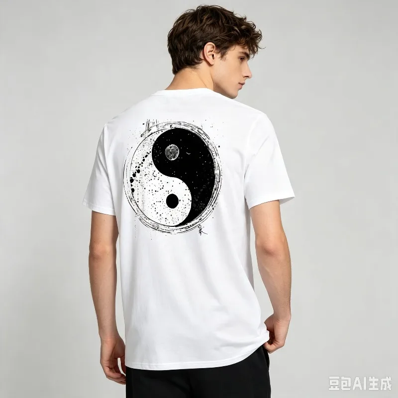 Yin Yang Tai Chi Symbol Back Print T-Shirt 100% Cotton Men Short Sleeve Tee Zen Meditation Casual Streetwear Top vintage graphic