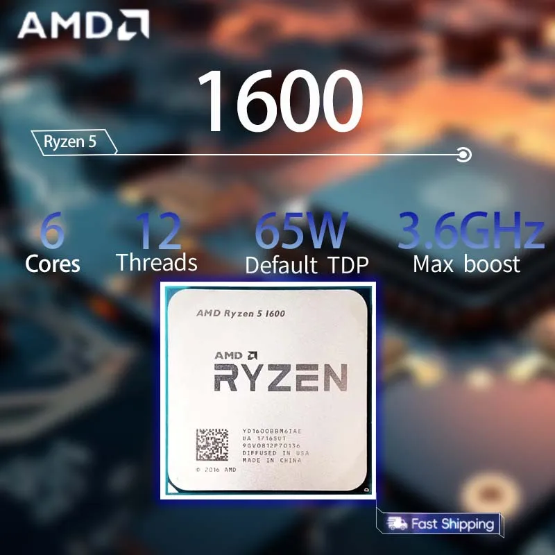 

AMD Ryzen 5 1600 CPU R5 1600 3.2GHz--3.6GHz 6-Cores 12-Threads 65W CPU Processor Socket AM4 CPU