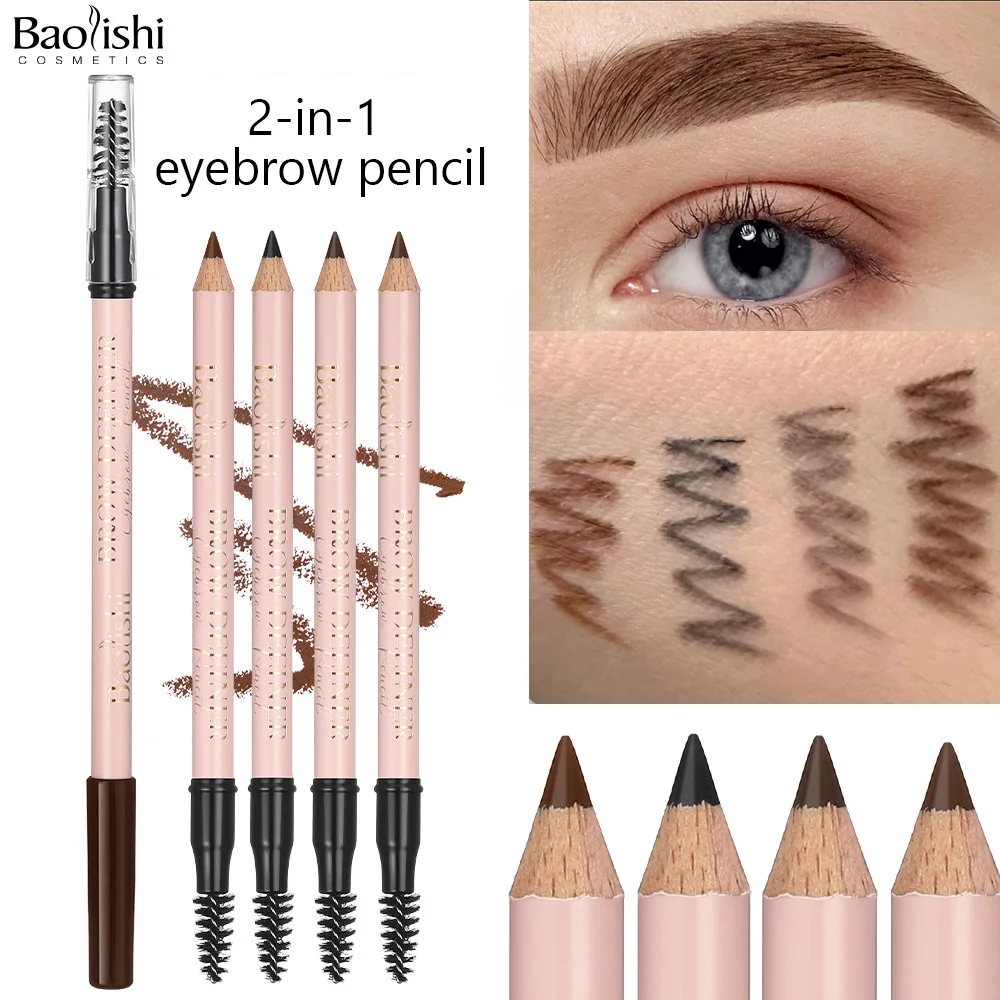 Lápiz de cejas a prueba de manchas 2 en 1 con cepillo impermeable 4 tonos negro gris marrón marrón oscuro