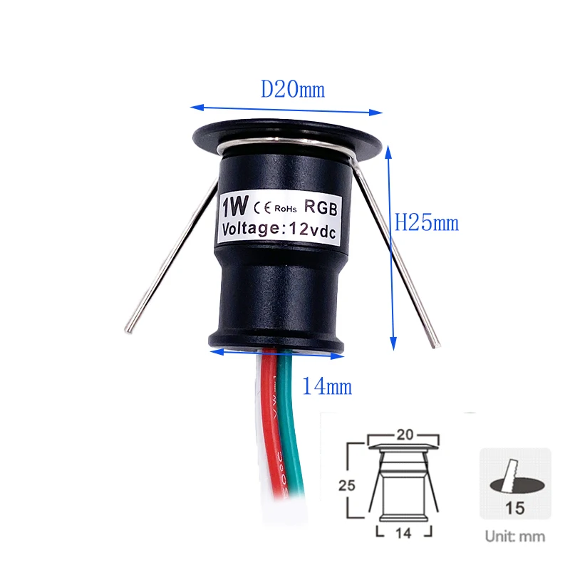 1 szt. Mini diodowy 12V wpuszczone W sufit ociemniany reflektor 1W czarny biały Showcase sypialnia impreza KTV DJ schody lampy punktowe