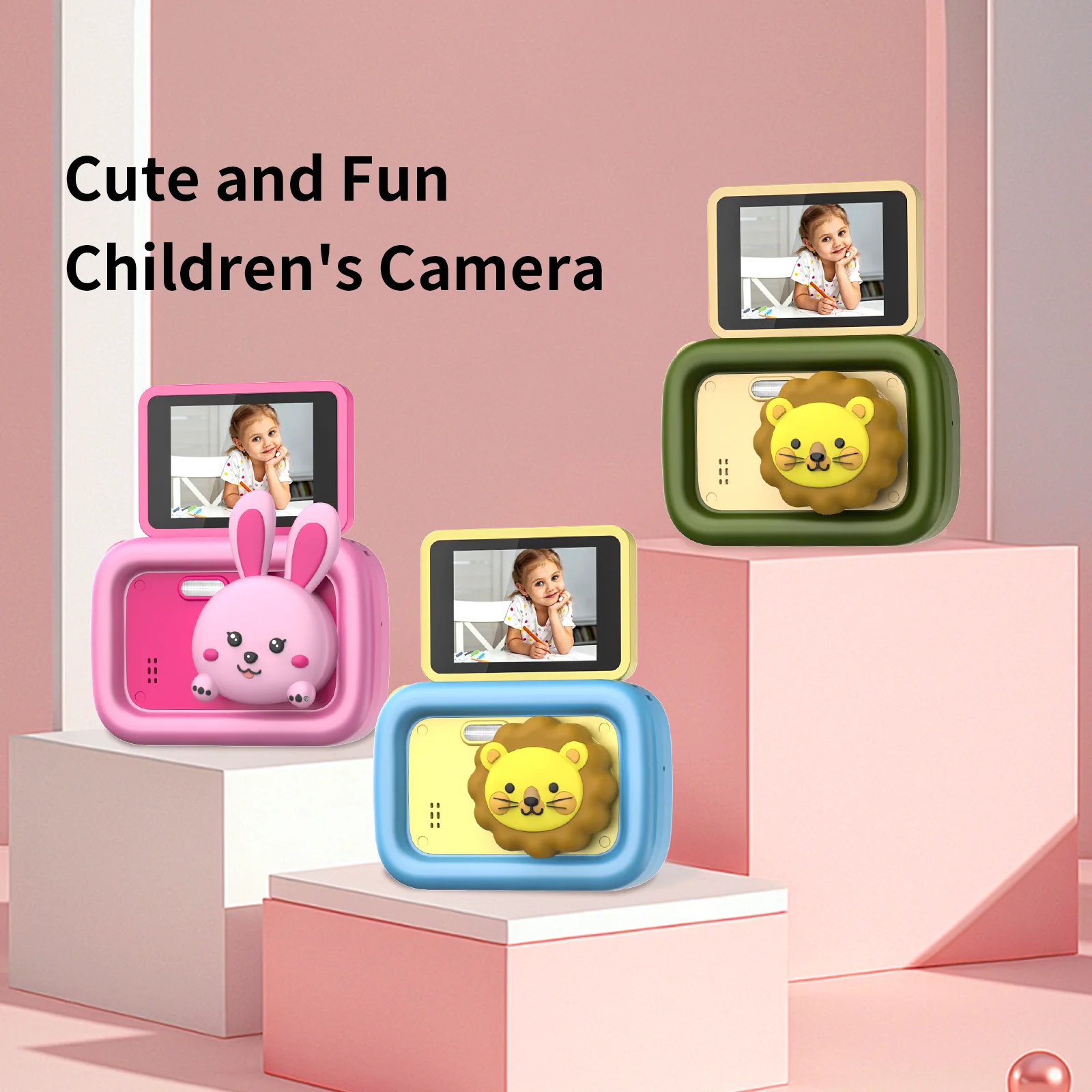 Kids Mini Camera Cartoon Toys for Girls Boys Birthday Gifts 180 degree flip HD 2.4in Screen With 32G SD Card Record Life Camera