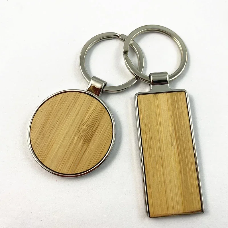 Round Solid Beech Wood DIY Personalized Wooden Engraved Keyring Custom Own LOGO Keychain Making Key Chain Square Customize