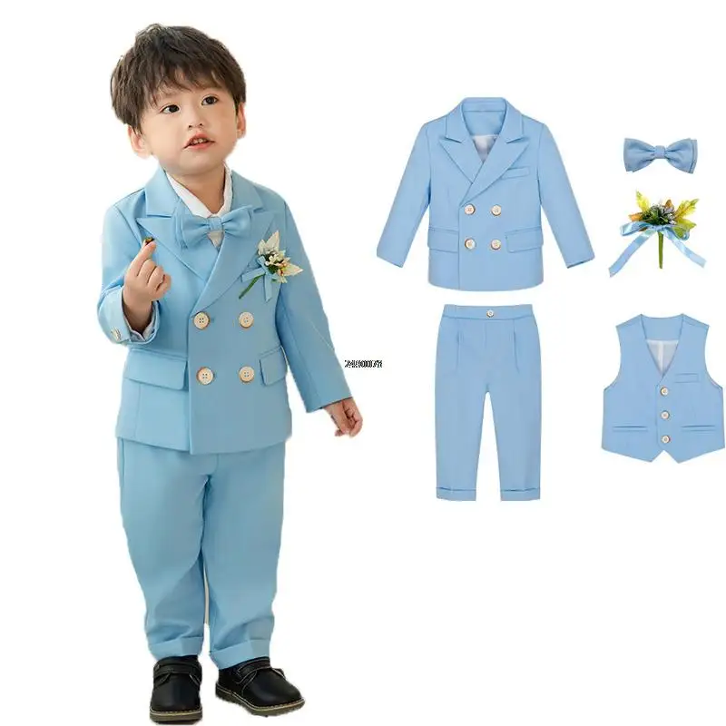 

Newborn Baby Boys 1 Year Birthday Suit Prince Kids Blazer Vest Pants Photograph Dress Children Wedding Party Performance Costume