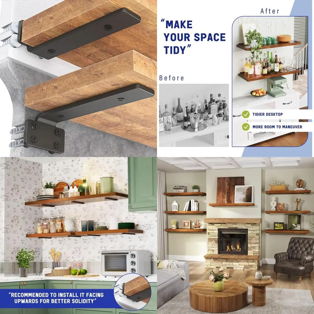 

Heavy-Duty Metal Floating Shelf Brackets, 8-Inch Long, 12-Pack, Black Coated Wall Mount Brackets for Shelves, Durable and Reliab