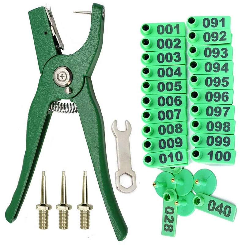 Hot SV-Livestock Animal Ear Tag Pliers, with Number 001-100 Ear Tags and 3 Pins, for Installing Cattle Sheep Pigs Ear Tags