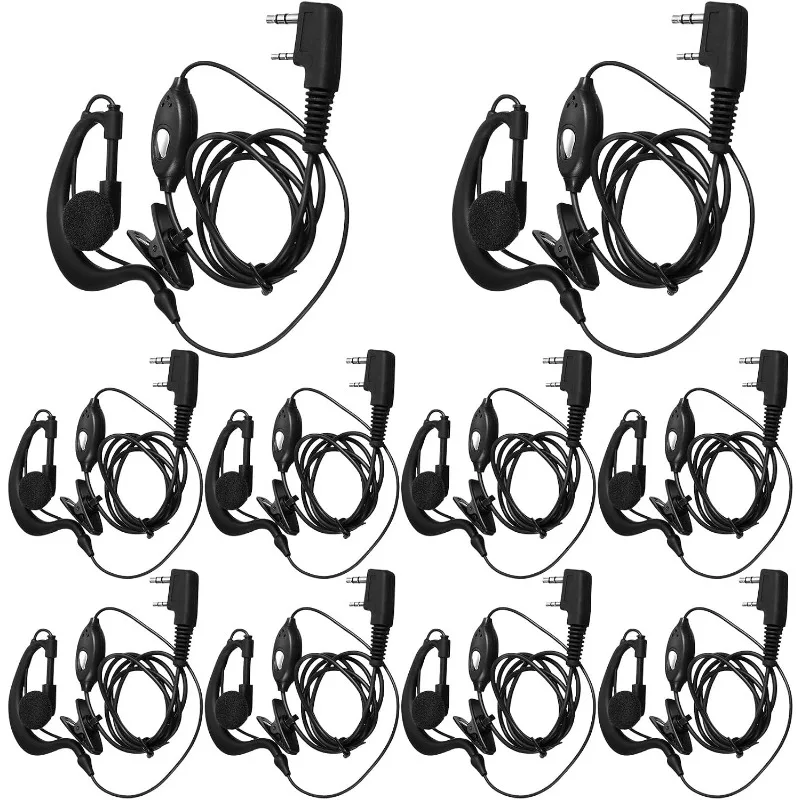 10pcs Walkie Talkie Earpiece with Mic 2 Pin Two Way Radio Microphone Earbud Bulk Single Wire Earhook Headset for Baofeng Radio