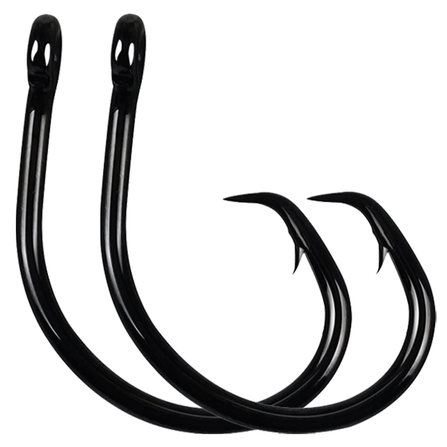 Anzuelos circulares 3X, anzuelos de pesca en línea de agua salada fuertes, anzuelo negro de acero con alto contenido de carbono, ojo cerrado, anzuelo de espacio ancho para bagre
