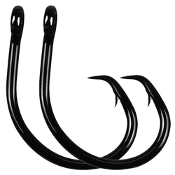 Circle Hooks 3X Strong Saltwater in-Line Fishing Hooks Black High Carbon Steel Offset Closed Eye Wide Gap Fishhook for Catfish