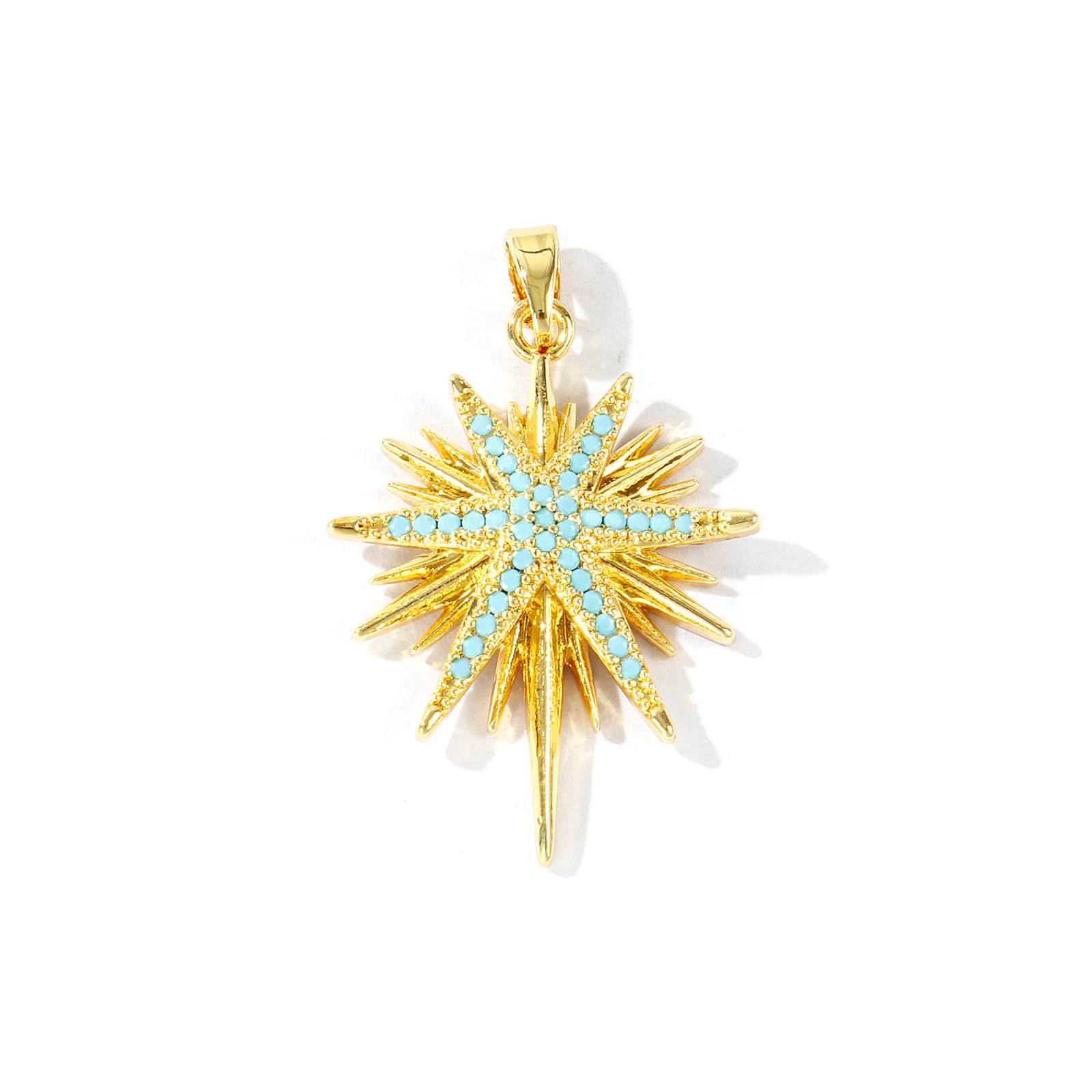 2pcs New Brass Charms 18K Gold Plated Galaxy Star Blue Cubic Zirconia Pendants DIY Women Necklace Jewelry Findings 3.2x2.1cm