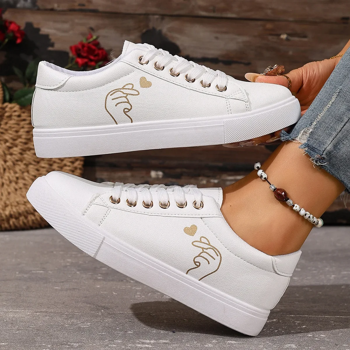 Mode Weiß Atmungsaktive Frauen Laufschuhe Neue Frühling Herbst Gestickte Blume Lace-Up Casual Bequeme Turnschuhe