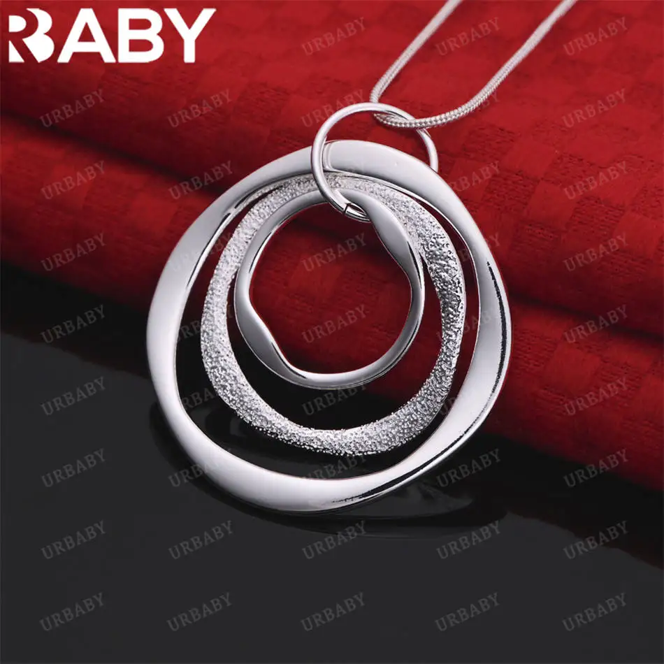 

URBABY 40-75cm 925 Sterling Silver Round Pendant Necklace For Women Men Charm Trend Birthday Gifts Fashion Party