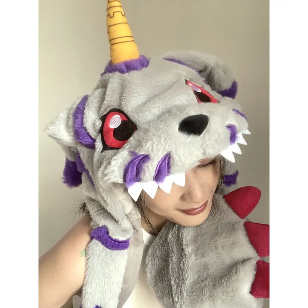

Digimon Gabumon Agumon Student Winter Cartoon Personality Ears Movable Plush Hat Scarf Gloves Three-Piece Trend Keep Warm