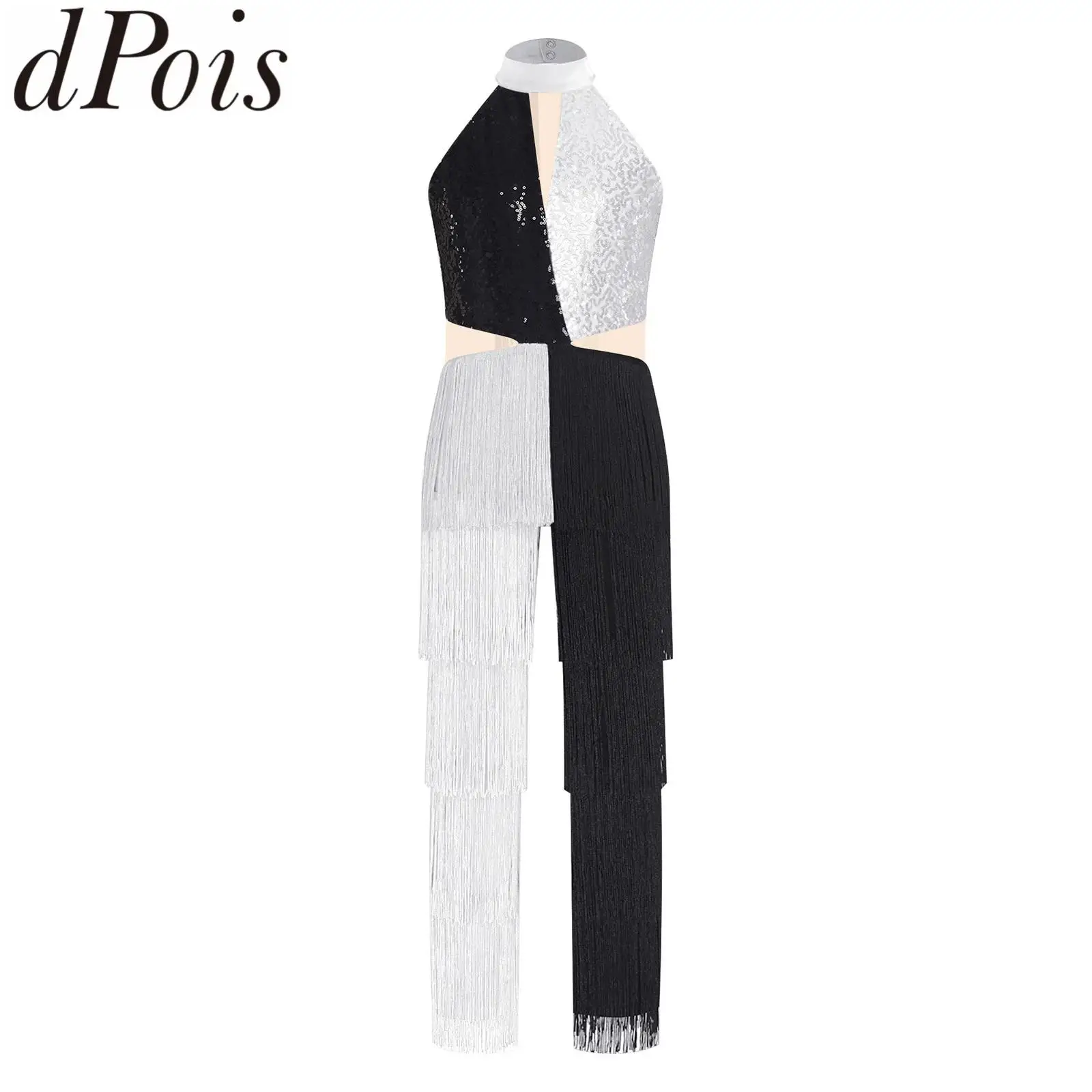 

Детский костюм для латиноамериканских танцев для девочек: комбинезон с пайетками, без рукавов, с многоярусными оборками и бахромой, для джазовых выступлений и дискотек