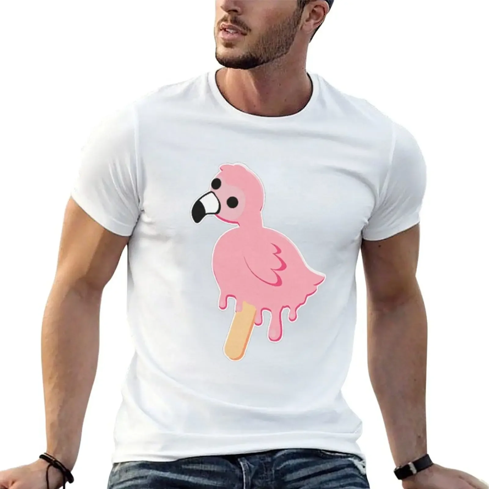 

Flamingo Ice Cream T-Shirt plus size tops cotton graphic tees boys whites Men's cotton t-shirt