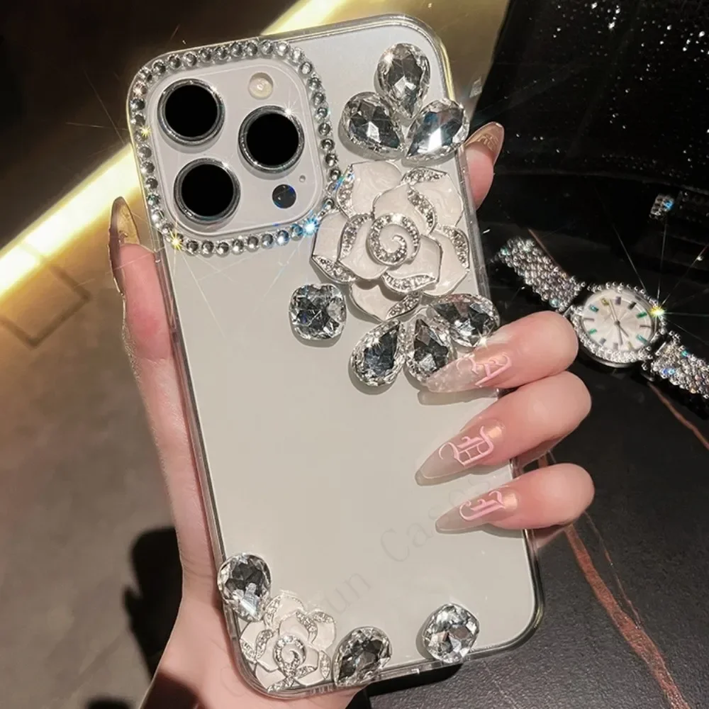 3D 블링 다이아몬드 동백꽃 반짝이 크리스탈 휴대폰 케이스, 화웨이 iP30 P50Pro P40lite Mate30 40, Honor8X 9X 50 60Pro 커버