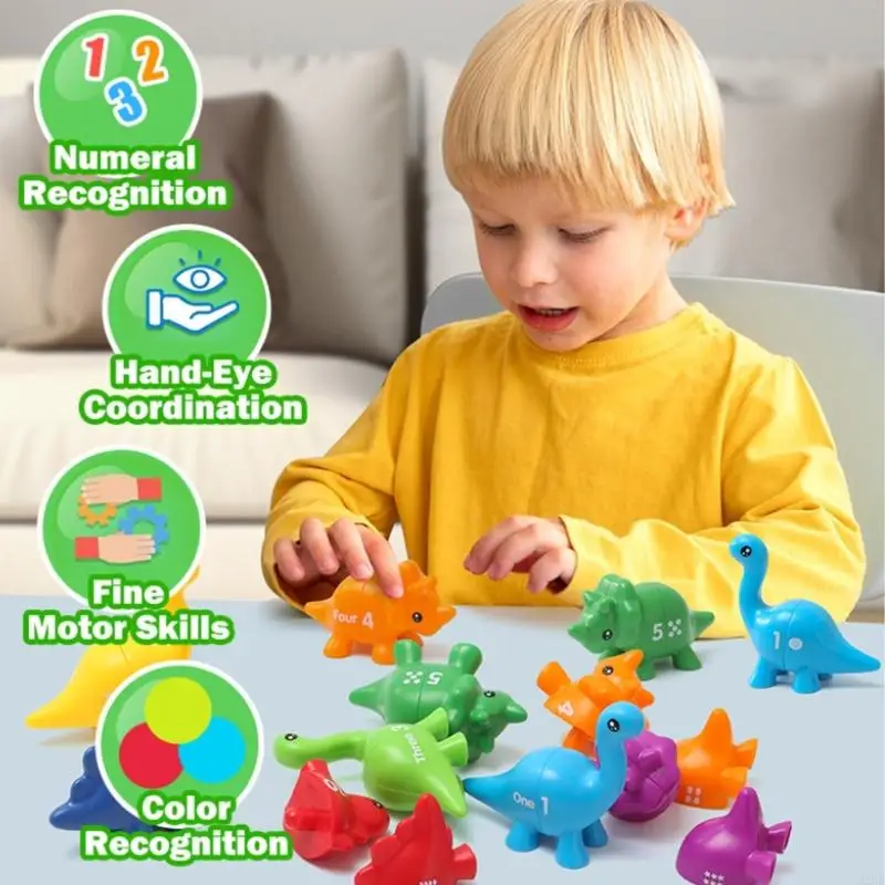 Cartoon Dinosaur Letter Number Matching Puzzle Color Sorting Game Toy For Children Educational Learning Activity A2UB