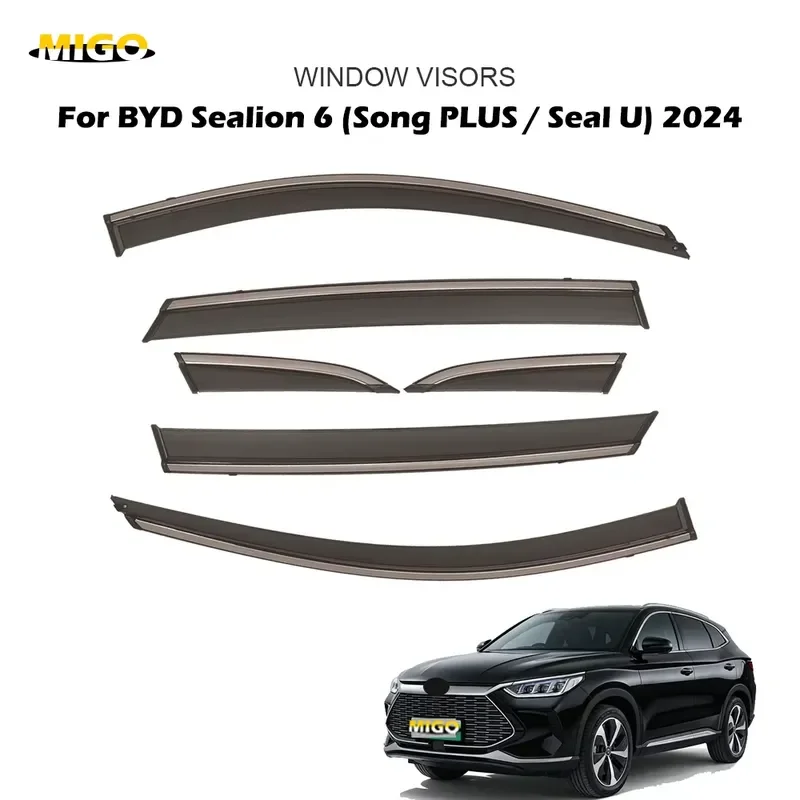 6pcs PC Wind Deflector Weather Shield Window Visor for BYD Sealion 6 Seal U Song Plus 2024 Quick Installation Premium Look