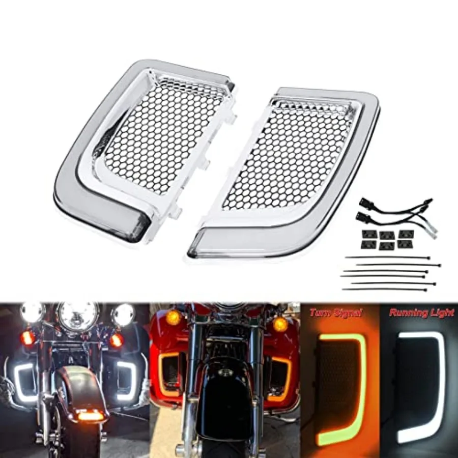 

Engine Guard Lowers Grills Leg Fairing LED Turn Signal Light Running Light Compatible with Harley Touring Street Glide Road Gli