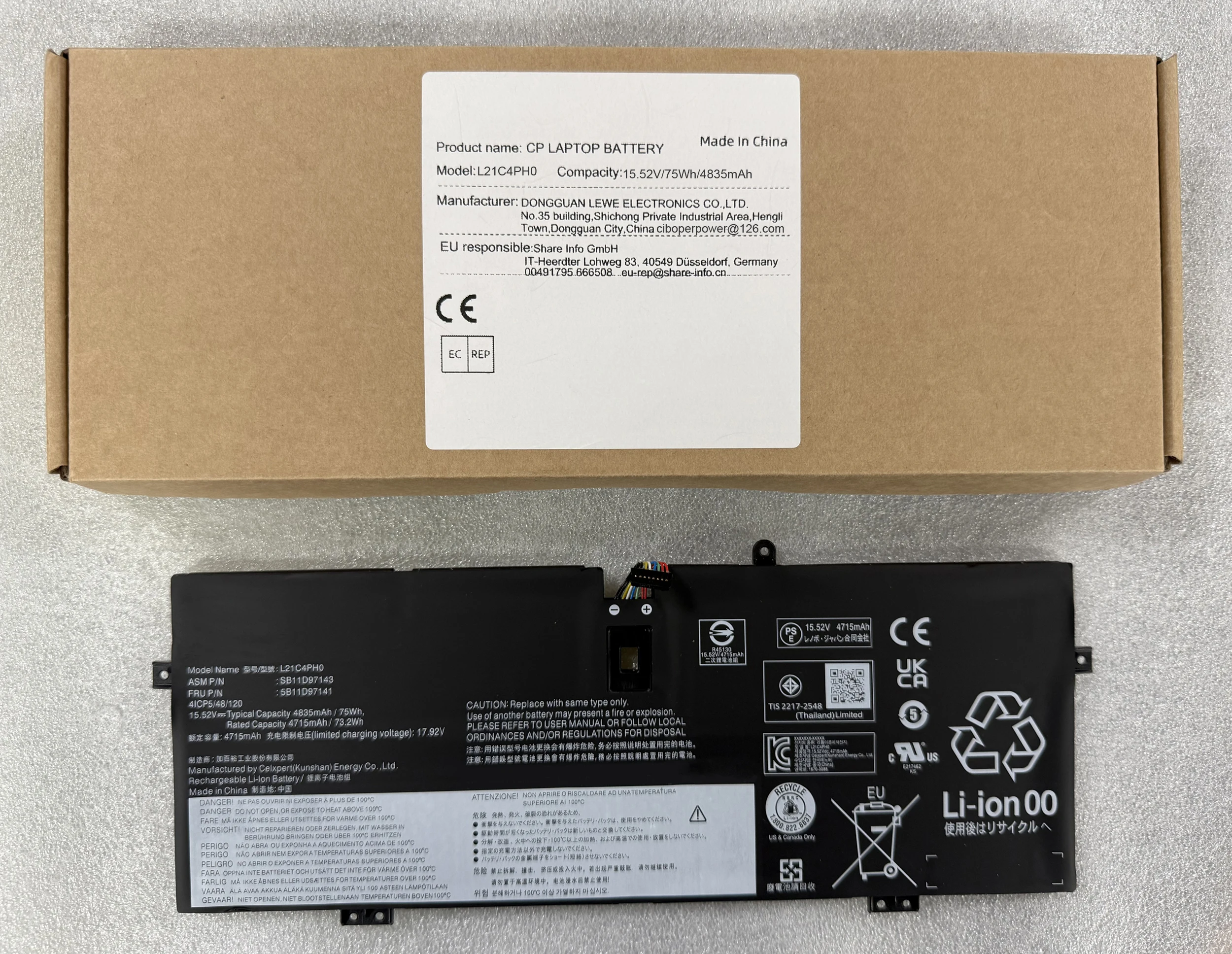 

Laptop Battery L21B4PH0 L21C4PH0 L21D4PH0 L21L4PH0 L21M4PH0 For Yoga 9 14IAP7 14IRP8 14ITL5 Series 5B11D97138, 5B11D97141 75Wh