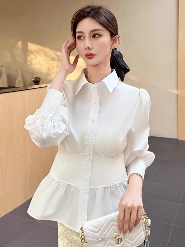 

Faionable Long Sve Women's irt Slim Fit Waist Cinched Sli Autumn Winter Spring New Arrival Polyester Fiber irt