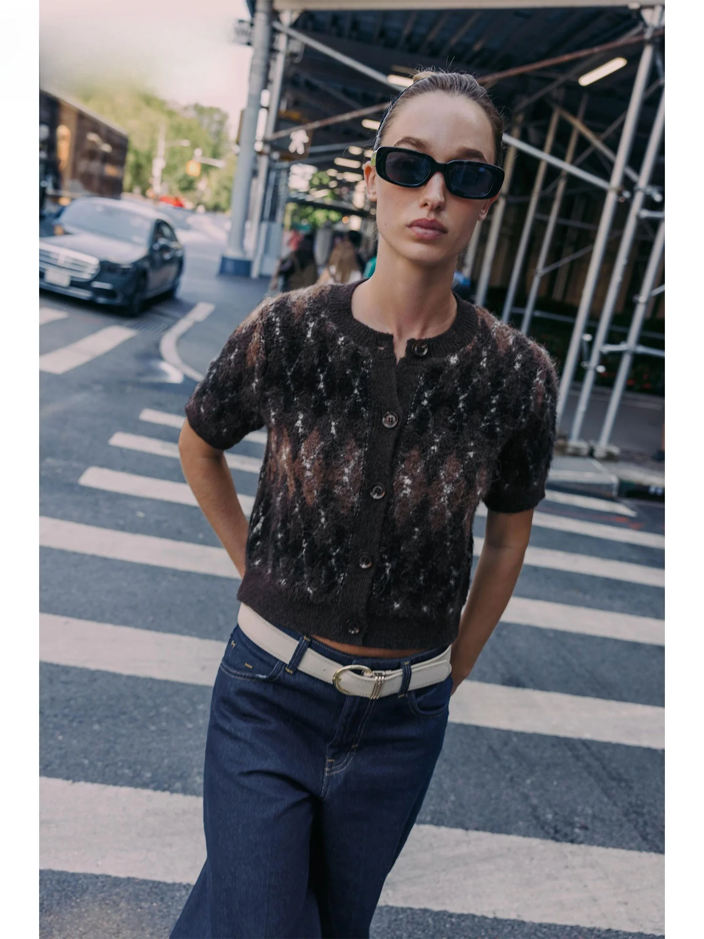 

ZAPRHA 2025 Autumn Faionable Diamond Pattern Slim Fit ort Sve Knitted Jaet Women's Slimming 43308 Open Cardigan