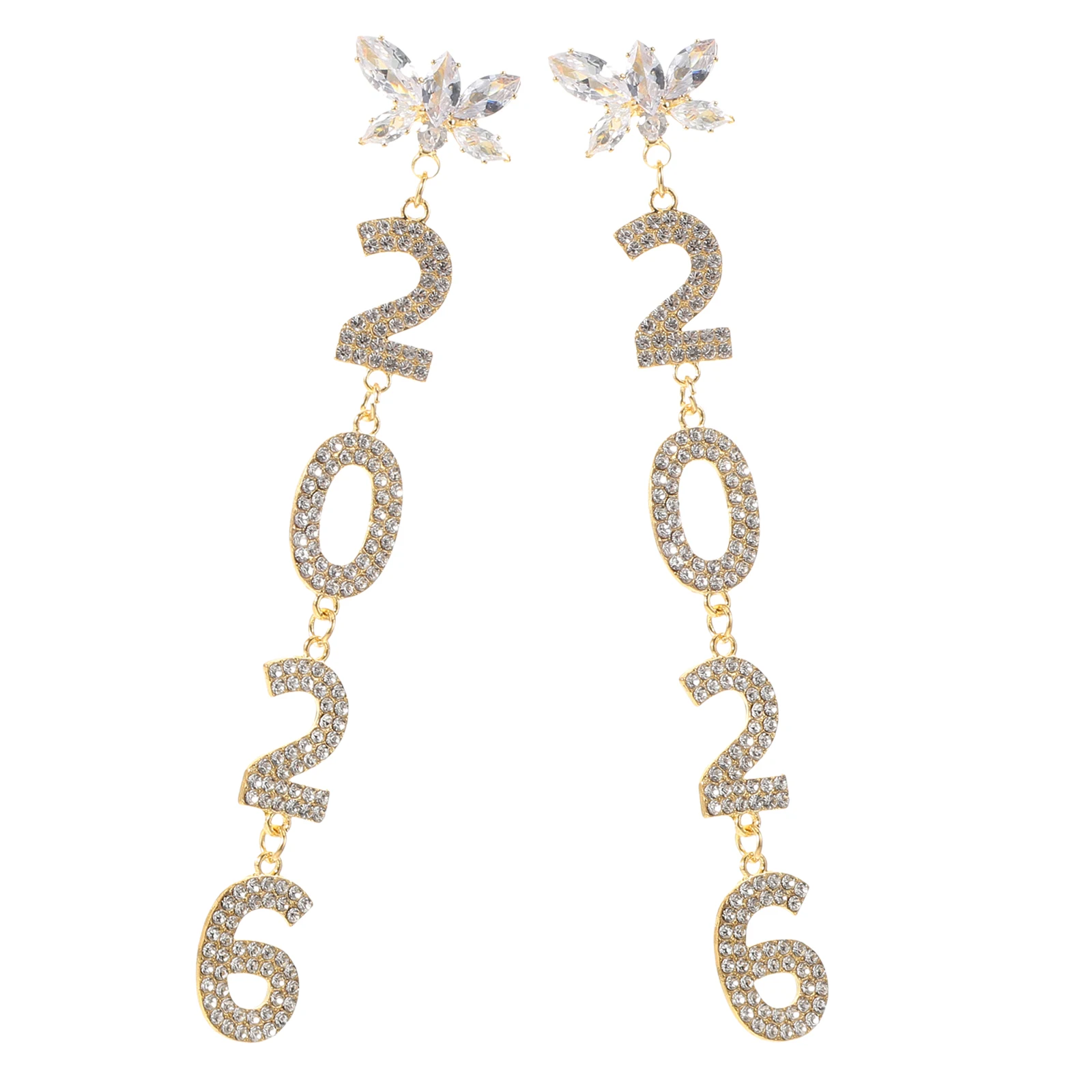 

1Pair Butterfly Dangle Earrings 2026 Rhinestone Design 5.5 Inch Golden Sparkling Statement Jewelry for Women New Year Party