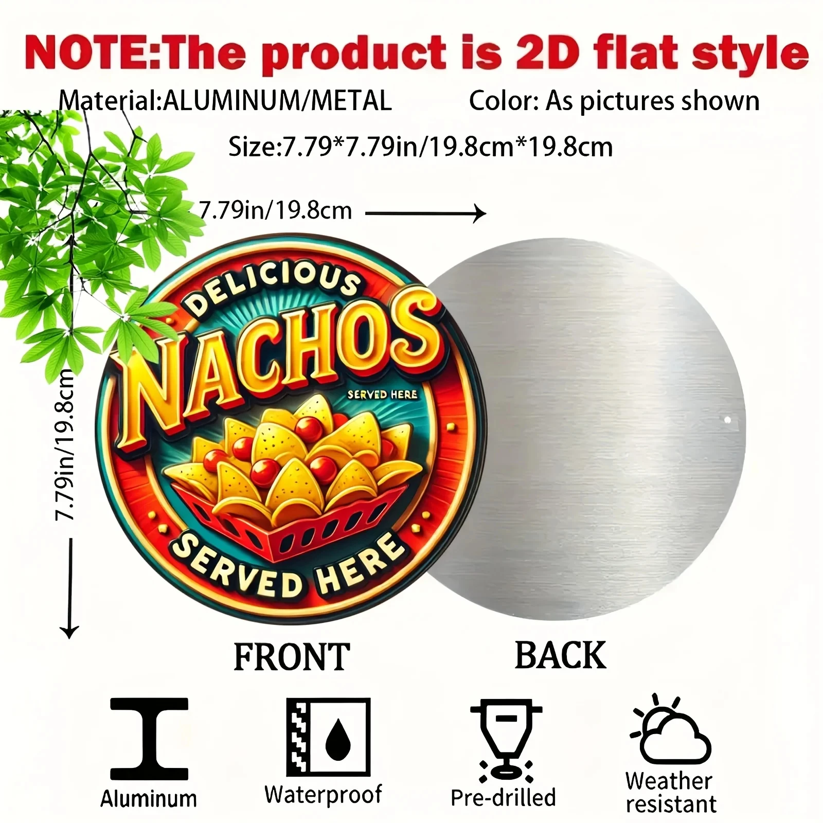 2D Flat, 1 Piece, Non-Luminous, Round Sign, Heat and Cold Resistant, Suitable for Burgers, Fast Food, Pizza