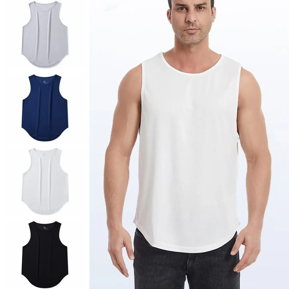 

Muscle Vests Tee Sleeveless Sports Tank Top Quick Dry Loose Running Vest Round Neck Elastic Men Tops Vests Summer