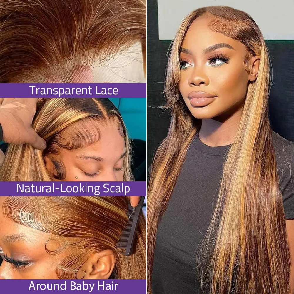 P4/27 Highlight 200Density 13x6 Bone Straight Lace Front Human Hair Wig Honey Blonde Colored 13x4 HD Lace Frontal Brazilian Wigs - view 2