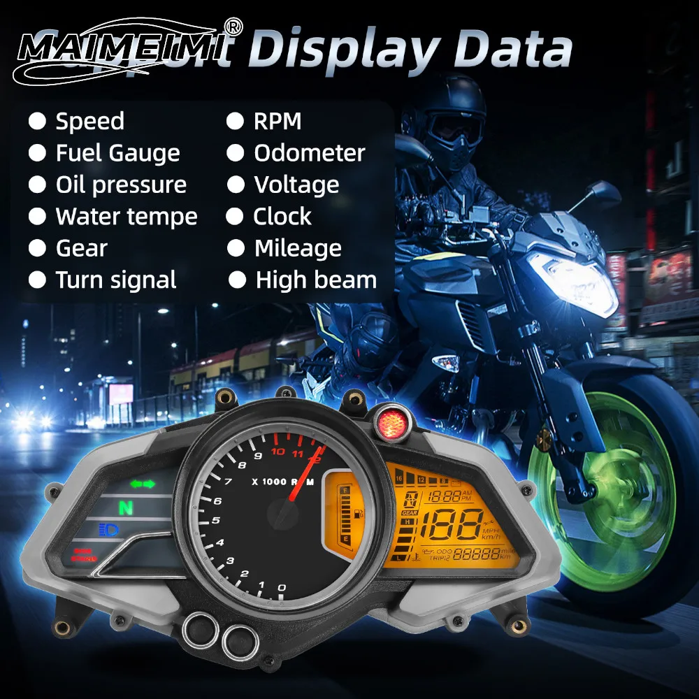 

For Bajaj 200NS Motorcycle Speedometer Tachometer Digital Odometer LCD Instrument with Oil Press Volt Water Temp Turn Signal