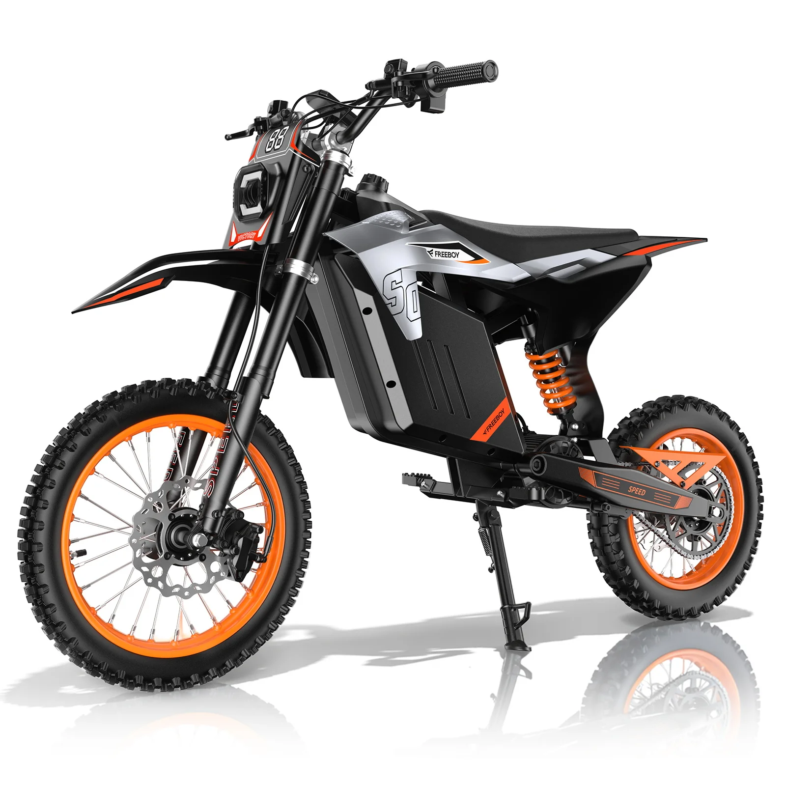 Y88 Adult Off‑Road Electric Dirt Bike US Warehouse Shipping 3000W Brushless Motor 48V 30Ah Battery Max 50km/h Speed 50km Range 14‑Inch Front &12‑Inch Rear Pneumatic Off‑Road Tire Hydraulic Disc Brake Iron Frame Max Load 150kg 1‑Year Warranty