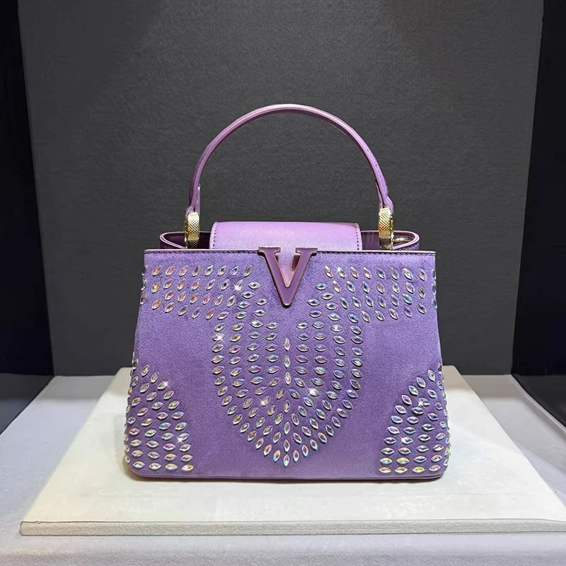 

Luxury Designer Brand New High Quality Rhinestone Matte Leather Handbag Women's Fashion Shoulder Crossbody Bag Trend Hot Sale