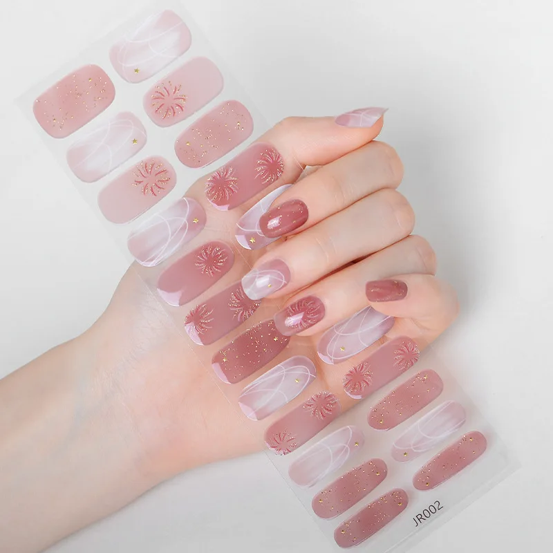 24 Finger Frühling/Sommer halb gehärtete Nagel aufkleber selbst klebende Gel-Nagel verpackungen für UV-Lampe DIY Frauen Mode Maniküre