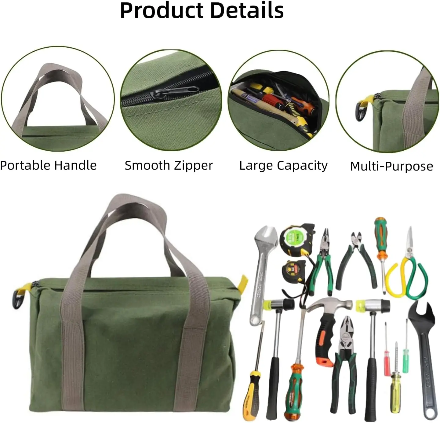 Wide Mouth Tool Bag, Canvas Tool Bag, Heavy Duty Tool Storage Bag, Large Capacity Tool Tote Bag for Electricians, Power