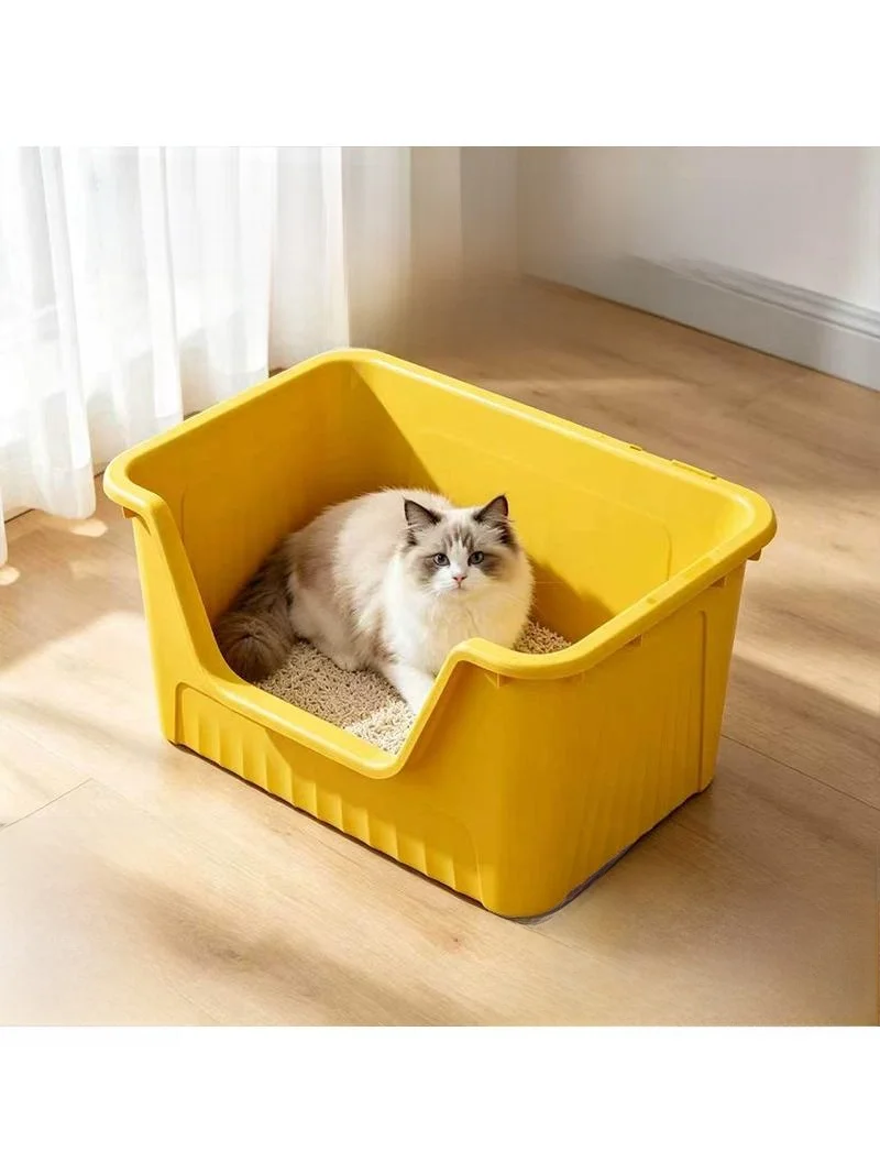 Large Size  Litter Box Full Enclosure No Splash Plastic Pet  Toilet Open Semi-Closed Design Easy to Clean  Bathroom