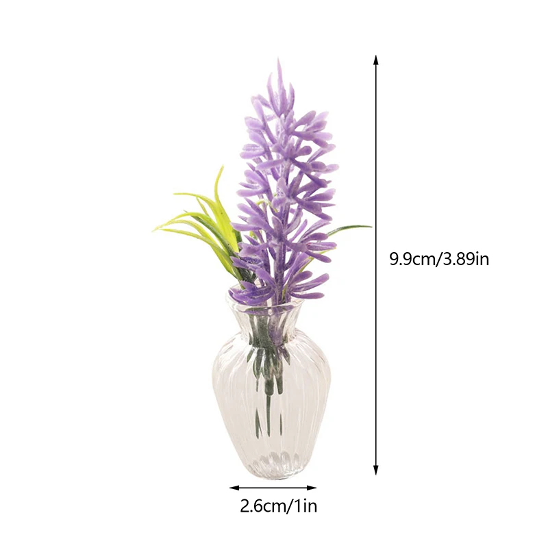 Jarrones de lavanda en miniatura para casa de muñecas, macetas de flores de plantas en maceta, modelo de bonsái para casa de muñecas, jardín, decoración del hogar, juguetes para niños, regalo, 1:12