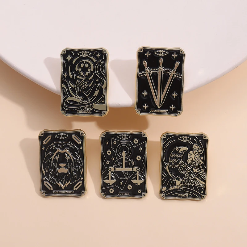 Tarot Set Enamel Pins Custom Noface-man Calcifer San Howl Sun Moon Brooches Lapel Badges Punk Goth Jewelry Gift for Friends
