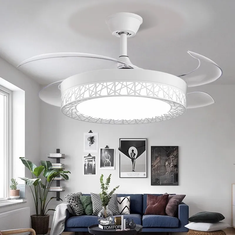 

Bedroom indoor ceiling fan light Modern low remote control intelligent invisible fan