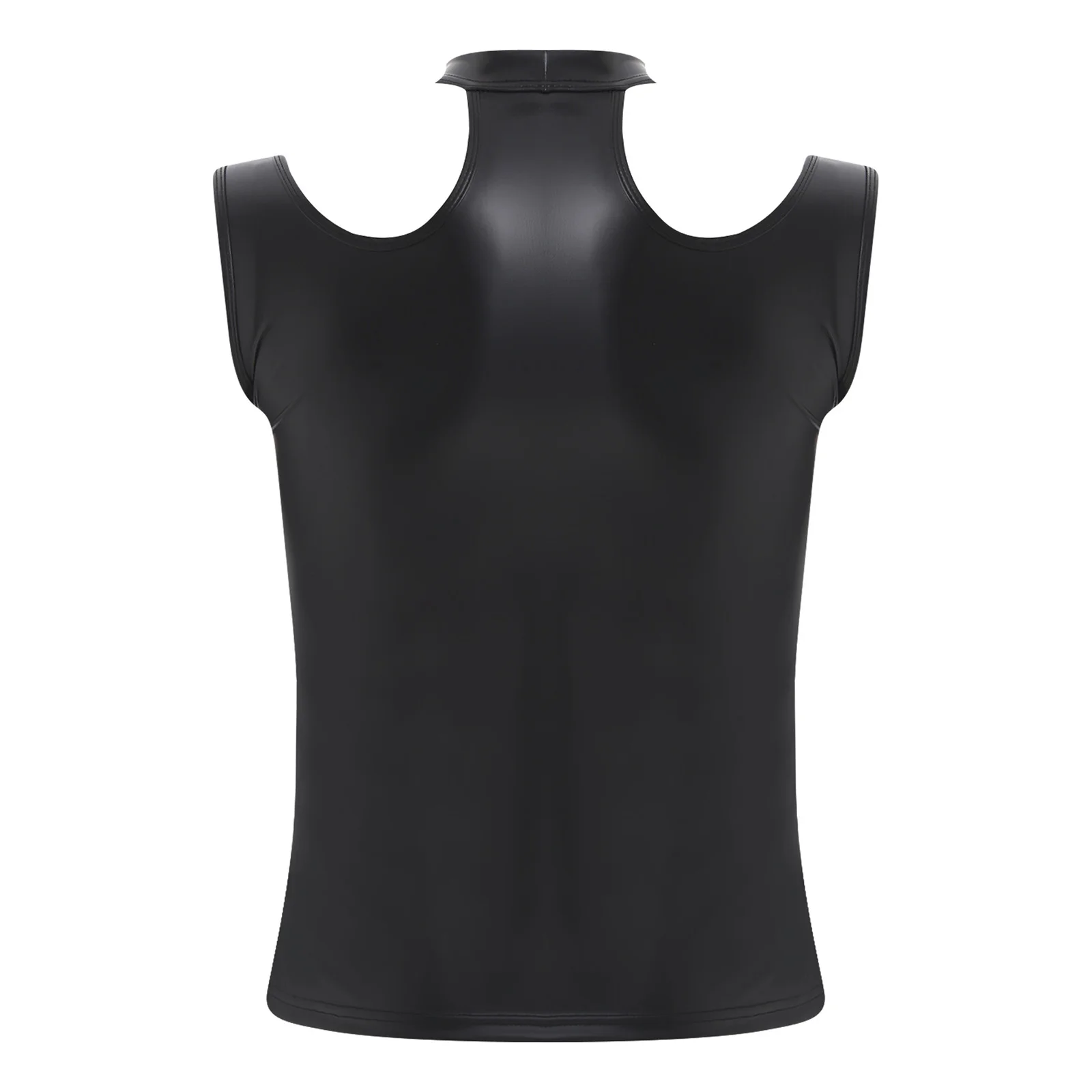 남성용 무광 PU 가죽 라텍스 탱크탑 폴댄스용 어깨 컷아웃 홀터 베스트 슬림핏 클럽웨어 레이브 파티 의상