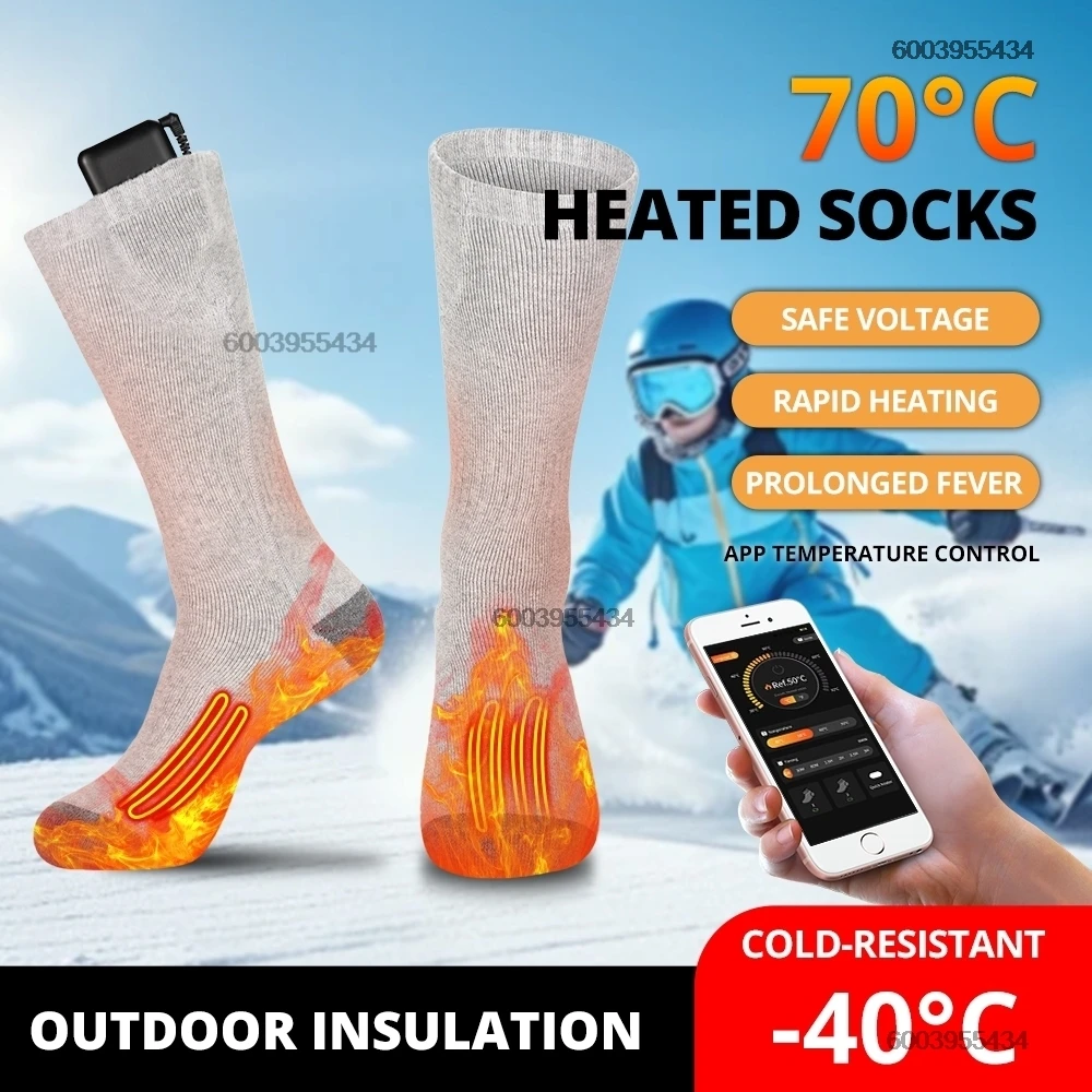 APP制御加熱靴下男性女性5000mah USB電気加熱スキーソックスフットウォーマースキースノーボードサイクリングサーマルソックス