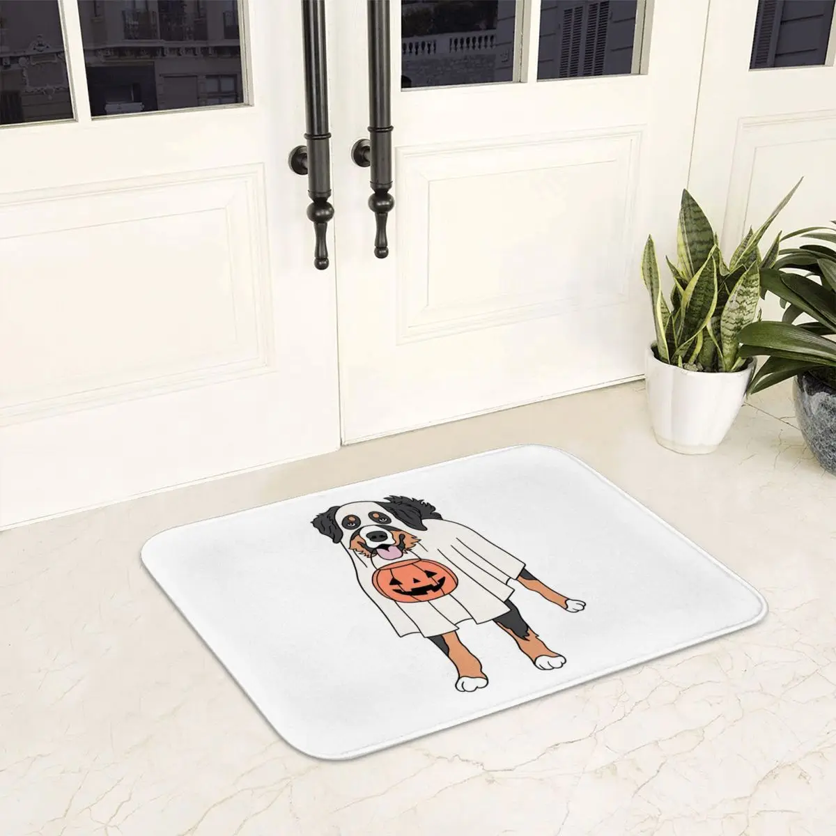 Saint Bernard Dog Halloween Ghost Art Doormat Non-slip Super Absorbent Bath Mat Home Entrance Rug Kitchen Carpet Hallway Footpad